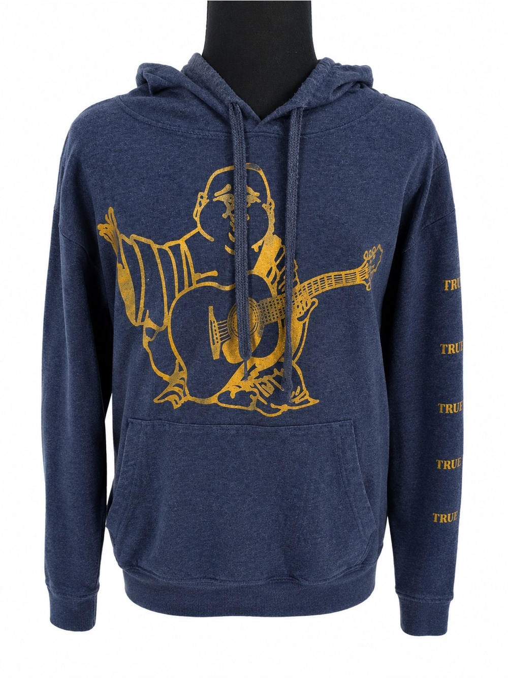 True Religion Men’s Large Navy Gold Buddha Guitar Graphic Hoodie